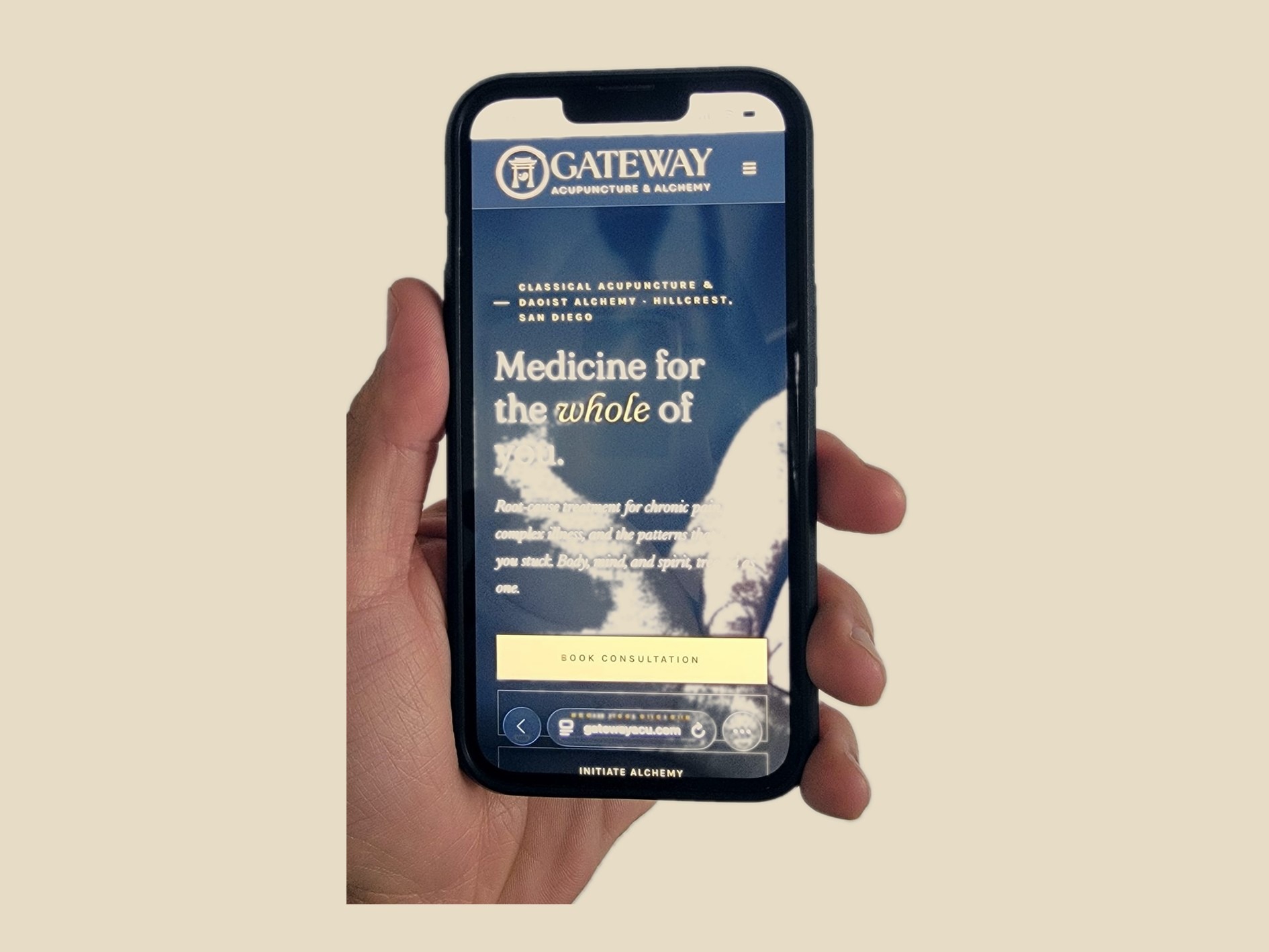 The Gateway Acupuncture website on a phone